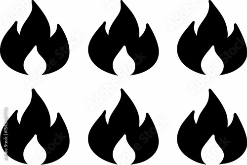 Stylish Six Panel Campfire Icon Set in Black and White for Graphic Designers