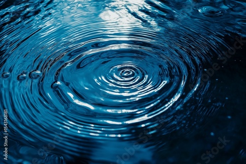 Macro close-up of concentric glowing water ripples in a still pool, symbolizing stakeholder engagement and influence spread, shot with top-down camera in high realism and soft ambient light