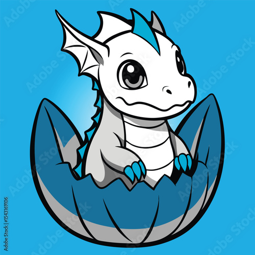 Fantasy baby dragon just hatched from glowing enchanted quartz egg
