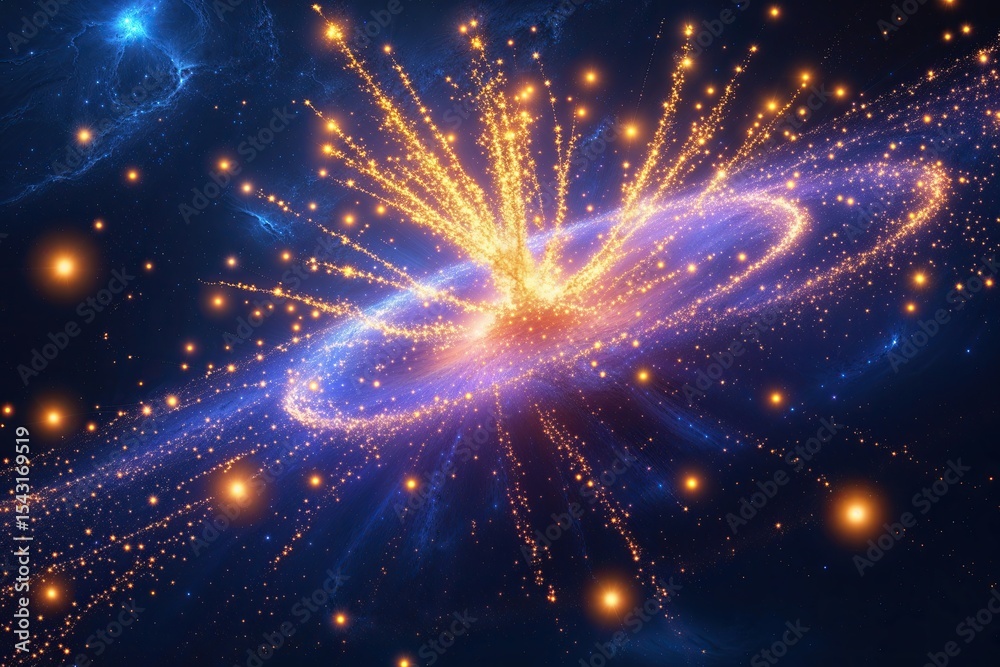 Fototapeta premium Vibrant Luminous Particles Erupting in Mesmerizing Swirls Against a Deep Cosmic Backdrop