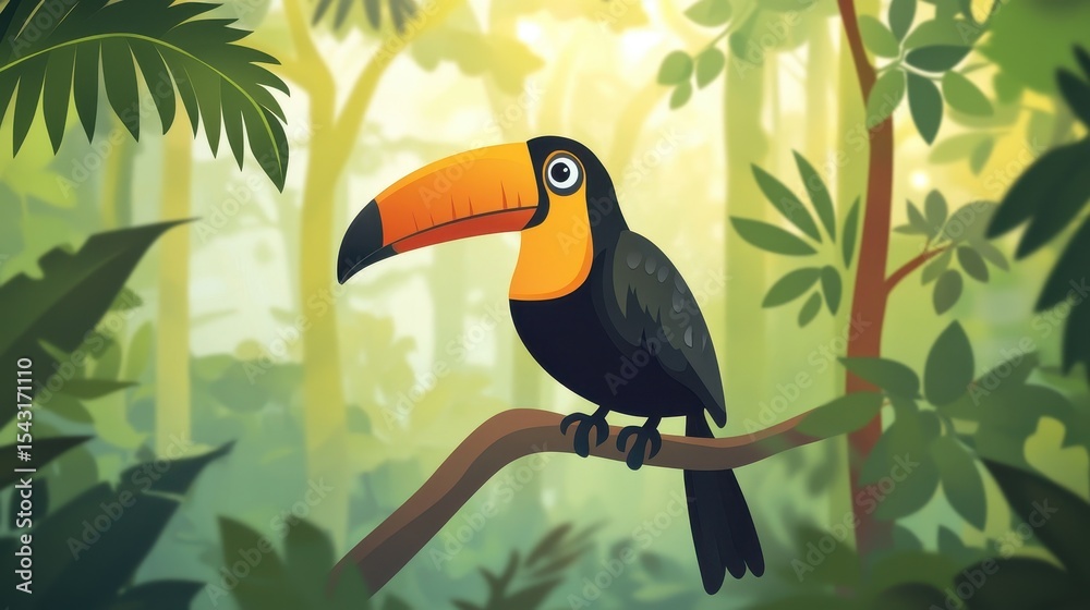 Naklejka premium Brazil Toucan: Exotic Amazon Bird with Beautiful Big Billed Beak