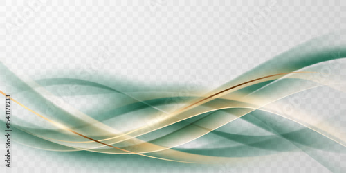 Green abstract wave background With luxury golden element vector illustration