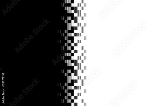 Vector transition from black to white. Digital Striped pattern of abstract pixels for poster, cover, packaging. Technological vector background. Design element. Information flow, clusters