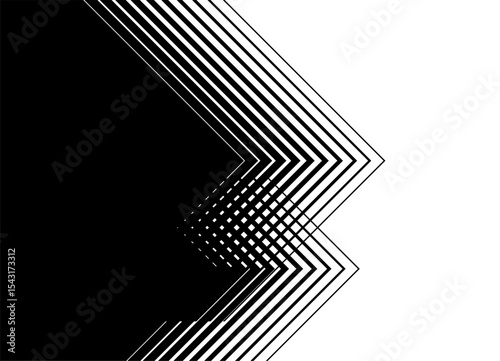 Vector transition from black to white. Striped pattern of thin lines for poster, cover, packaging, advertisement. Modern vector background. Design element