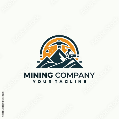 Vintage Mining Emblem with Helmet, Pickaxe, and Gear Icon

