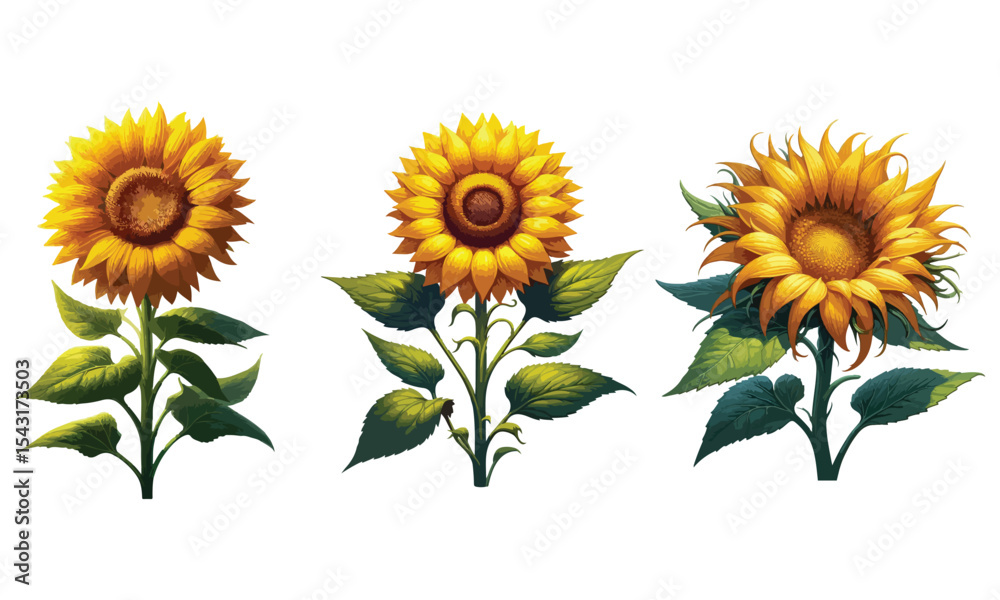 Fototapeta premium Bright Realistic Sunflower Vector Illustration on White Background