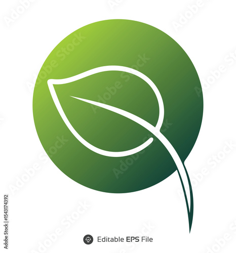 Green Gradient Circle with White Outline Leaf Icon