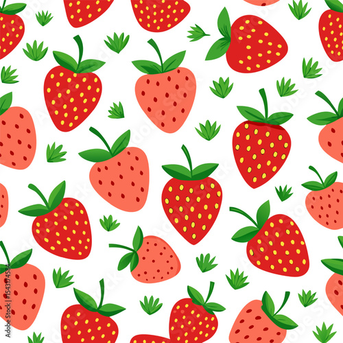 Strawberry pattern. Cute strawberry pattern or background. Fruit and berry prints. Seamless wallpaper with strawberries. Vector