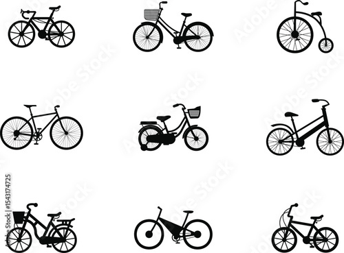 set of bicycles silhouettes