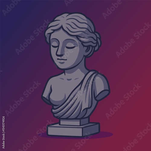 Chibi Venus statue in cool gray tones digital illustration vector