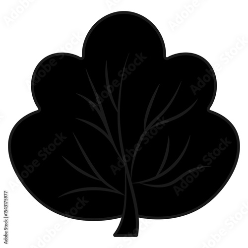 Lush bush. Curved branches and stocky trunk. Silhouette. Vector illustration. Isolated white background. Cartoon. Idea for web design.
