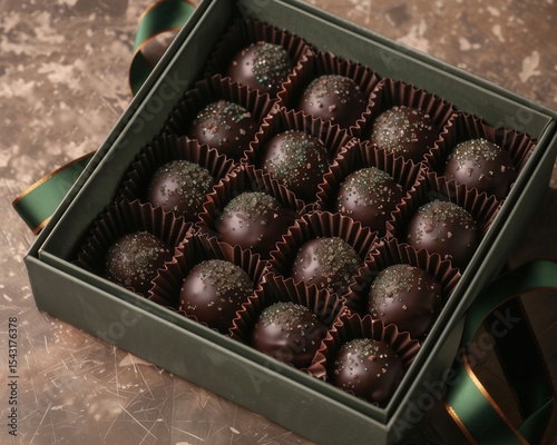Delicious dark chocolate truffles wrapped in emerald green for a luxurious gift experience