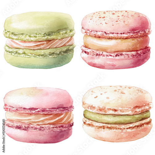Colorful macarons, watercolor style