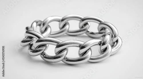 Sleek, chunky chain bracelet.  Close-up view of a wide,  metallic chain bracelet,  in a simple, elegant design.  The links are substantial,  with a polished finish, creating a bold  look