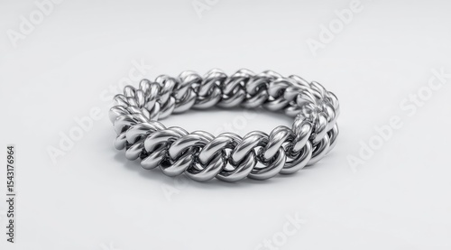 A polished, circular chain ring,  in a thick,  intertwined design