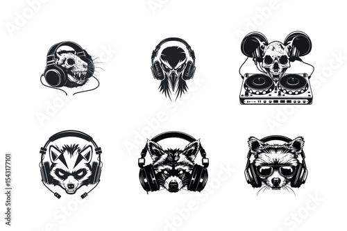 Animals with headphones dj set silhouette