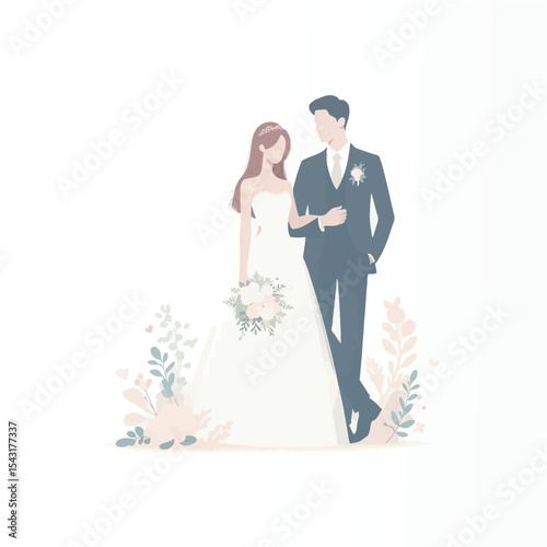 Modern Flat Illustration of Happy Wedding Day