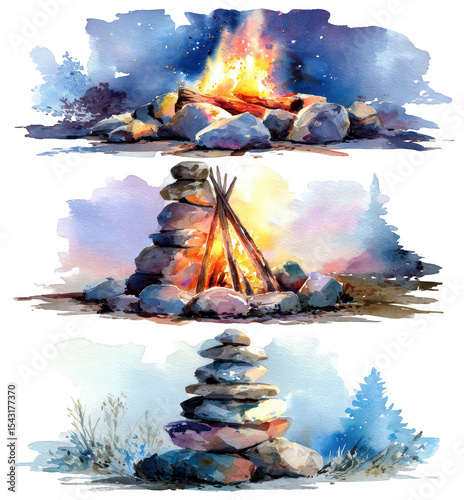 Campfire Night Landscape Art