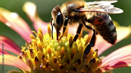  Bee Pollinating Flower (Macro Detail)