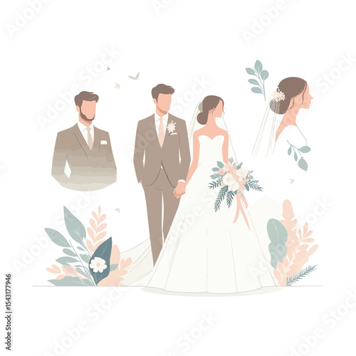 Modern Flat Illustration of Happy Wedding Day
