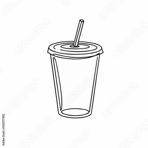Clear plastic cup with straw for beverages outlined design  