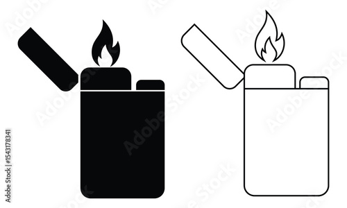 Lighter icon vector design. Gas lighter, Flaming lighter, Fire symbol design. Silhouette of gas lighter vector illustration.	