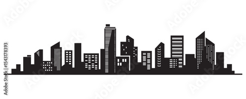 vector illustration of a city skyline silhouette with tall buildings.