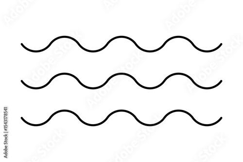 Wave line pattern icon. Wave background. Three simple waves sign. Sea, ocean, river, lake, water concept. Black. Marine nautical tropical summer wavy symbol. Design element. Vector illustration.