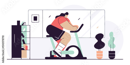 A woman exercising on a stationary bike in a modern interior