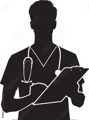 Doctor Silhouette with Stethoscope and Clipboard Medical Professional Vector Illustration .doctor silhouette. new 2025 trendy