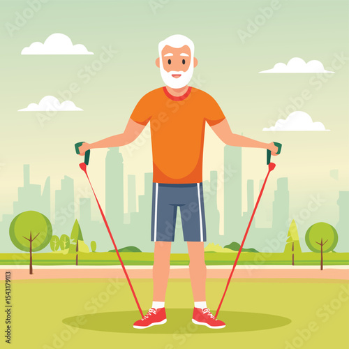 man working as a cleaner while a child plays on a scooter and a golfer practices on the green