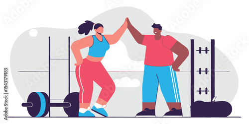 Vector illustration of a young couple, man, and woman silhouettes enjoying winter sport activity