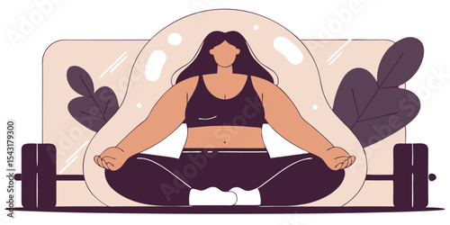 Woman meditating in front of mirror after gym exercise for relaxation