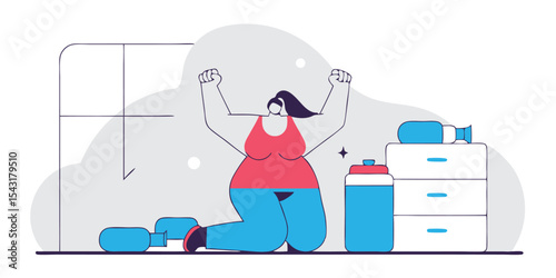 Successful home workout celebration with personal achievement and a joyful expression