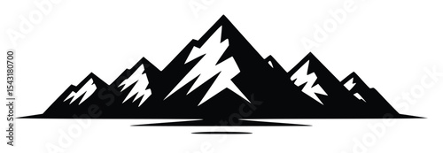 Majestic Black Mountain Peak Silhouette against White Background Ideal for Logo Design or Print