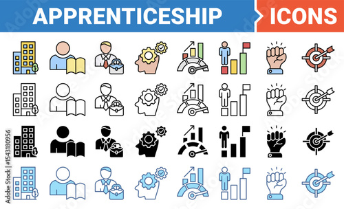 Apprenticeship banner icon set with multiple style.	