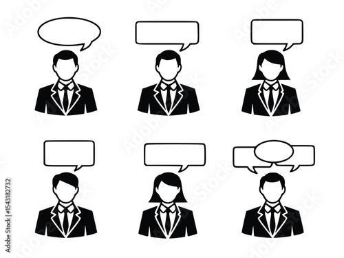 Business people with empty speech bubbles for adding custom text, silhouette