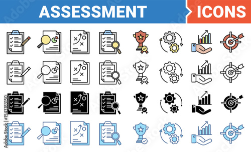 Assessment banner icon set with multiple style.
