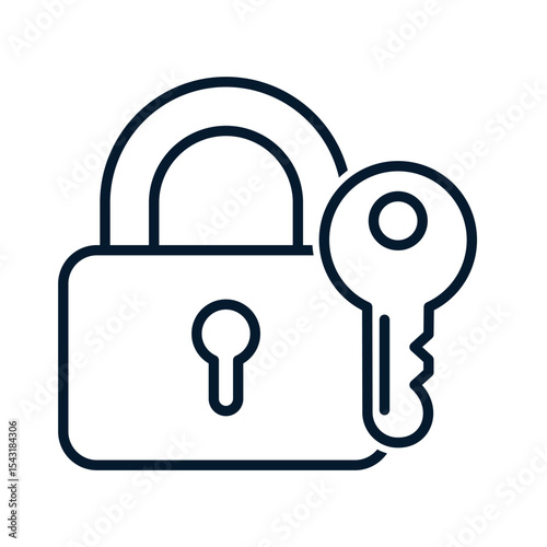 Lock and key. Vector linear icon isolated on white background.