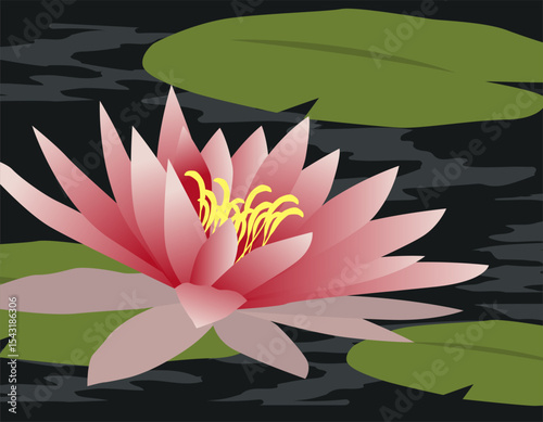 Lotus flower in flat design style. Minimalistic background of blooming flower over water.