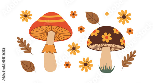 Autumnal Fungi and Floral Botanical Study A Celebration of Harvest Season Aesthetics