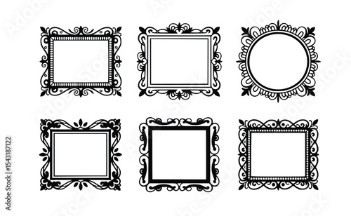 Six Decorative Hand Drawn Frames Perfect for Scrapbooking or Design Projects Artistic Borders for Creative Designs, silhouette