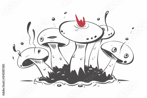 A captivating black and white illustration showcasing a cluster of stylized mushrooms vector design (24)