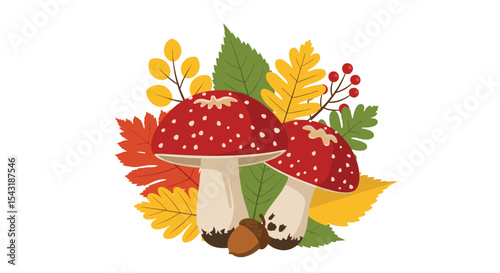 Autumnal Mushroom Delight A Colorful Array of Fall Leaves and Woodland Treasures