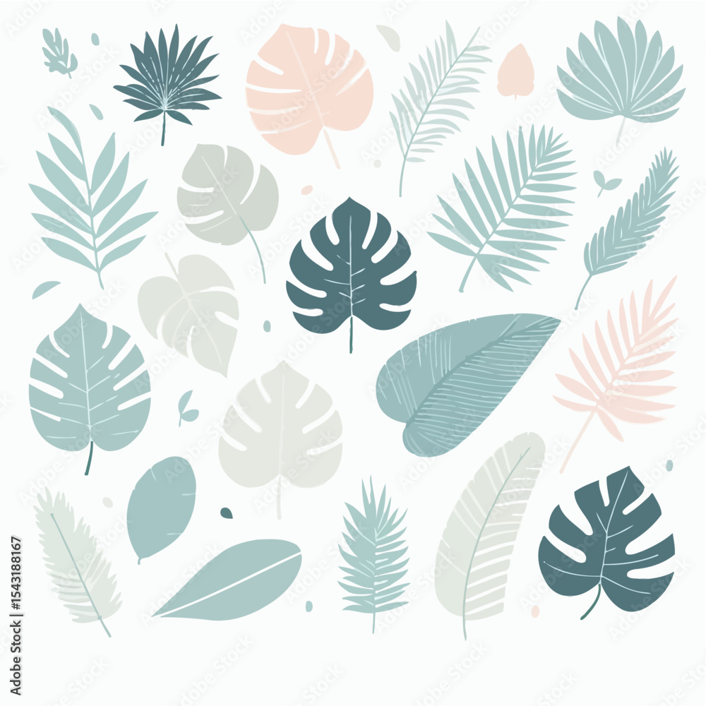 Fototapeta premium Vector Collection of Tropical Leaves and Jungle Plants