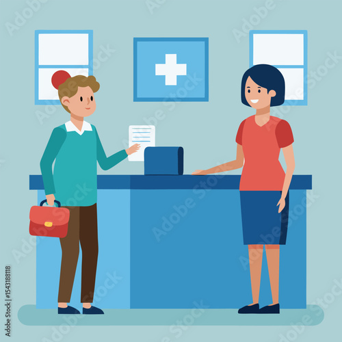 front desk receptionist guiding visitor inside hoss