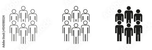 Group Of People Icon Set. Community, Teamwork, And Social Interaction Outline And Silhouette Symbol Collection. Representation Of Unity And Collaboration. Isolated Vector Illustration