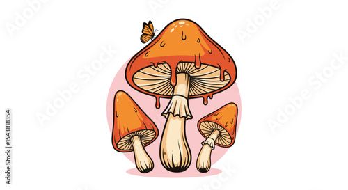 A Detailed Look at Three Delightful Orange Mushrooms in the Middle of Nature