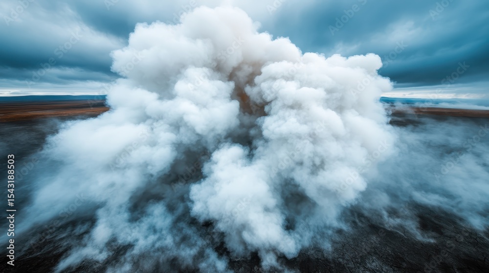 Obraz premium An intense cloud formation hovering over a volcanic landscape, evoking feelings of mystery and power in nature, showcasing earth's raw and dynamic beauty.