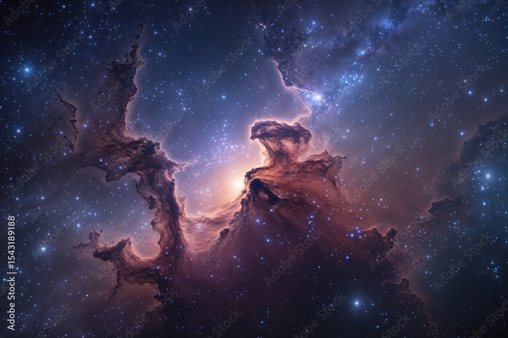 Fototapeta premium Luminous Starry Nebula Surrounding Galactic Horizon at Cosmic Night